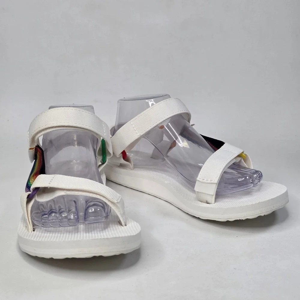 Teva Original Universal Pride Sandals Women's Size 9 White Rainbow Straps Shoes
